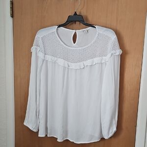 White Ruffled Long Sleeve Bib Collar Blouse